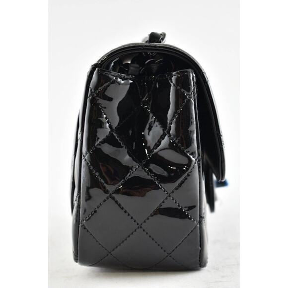 Chanel 21B So Black Patent Flap Mini Square CC Logo Quilted Chain Crossbody Bag - Picture 6 of 12